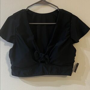 Torrid Black Cropped Swim top with Bow Detail